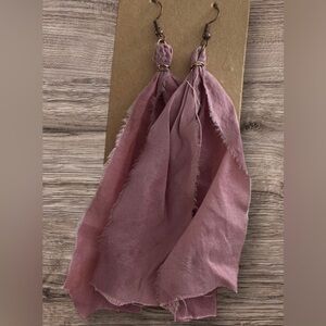 Dusty Rose Pink Sari Silk Ribbon Tassel Earrings Approximately 3.5”
